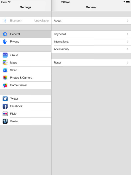 IOS7 ipad Settings