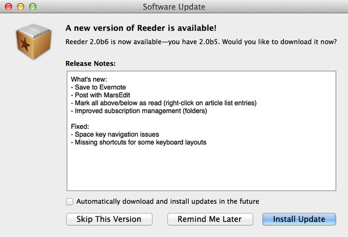 Reeder2 for mac update 1