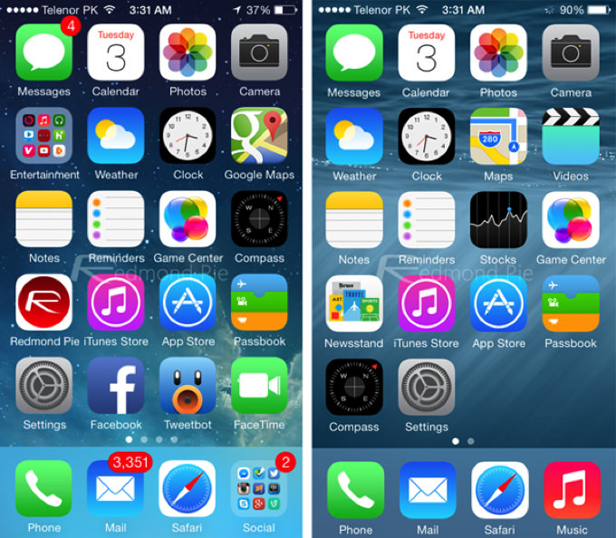 IOS 7 8 Visual Comparison 1