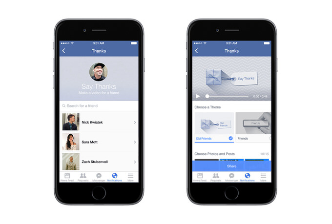 Facebookで友達との特別な思い出を集めた動画を作成するサービス「Say Thanks」を発表