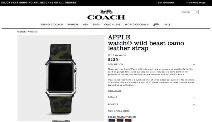 COACH、Apple Watchのバンドを発売！価格は125ドル〜