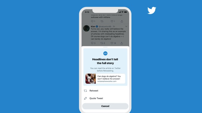 「リツイートする前にリンク先を読んで」Twitterがユーザーに催促を表示、近日中に提供予定