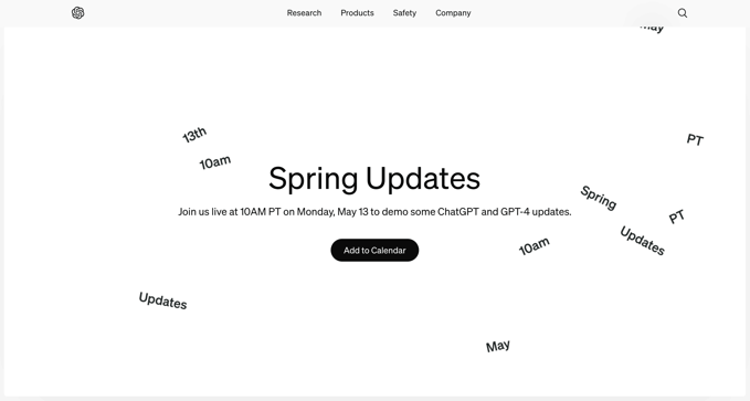 OpenAI、日本時間5月14日午前2時からオンラインイベント「Spring Updates」を開催