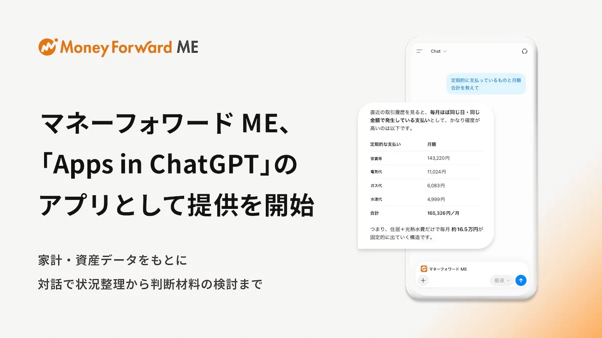 「マネーフォワード ME」がChatGPTと連携、家計・資産データを対話形式で分析可能に